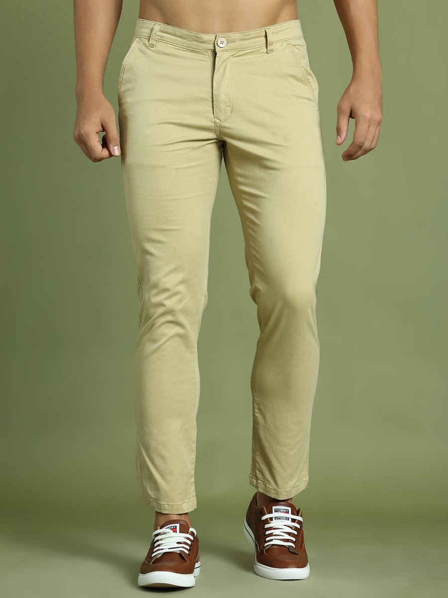 Tapered Fit Solid Trousers for Men - FGP_301Beige_30