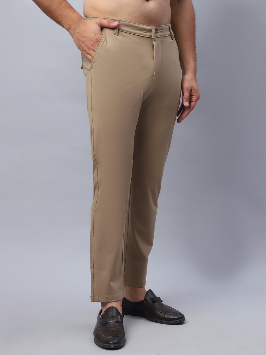 Tapered Fit Solid Trousers For Men - FGP_279Beige_30