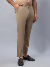 Tapered Fit Solid Trousers For Men - FGP_279Beige_30