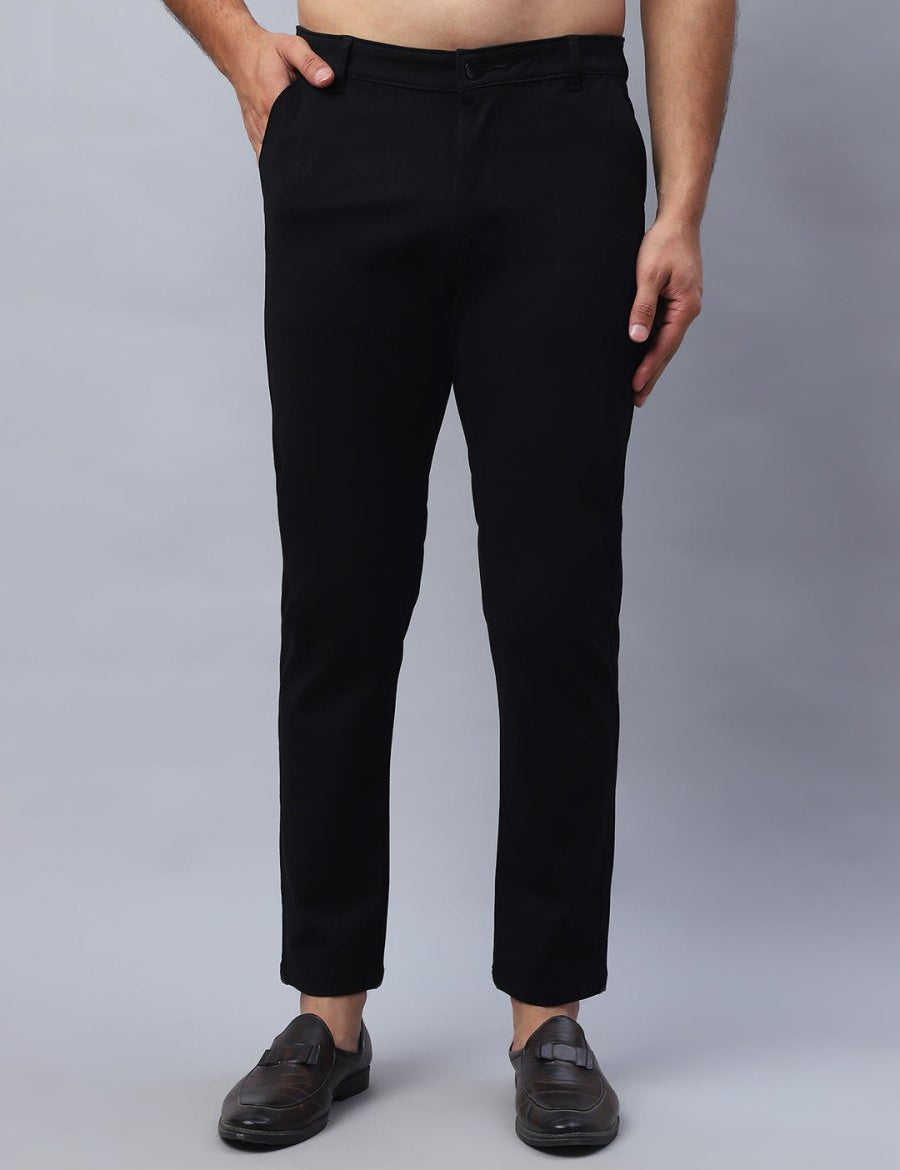 Tapered Fit Solid Trousers For Men - FGP_279Black_30