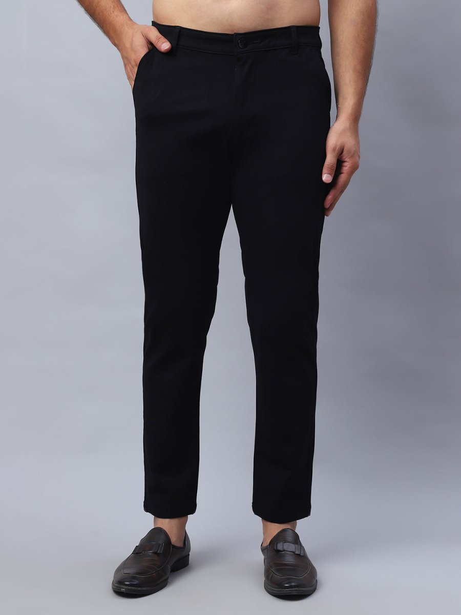 Tapered Fit Solid Trousers For Men - FGP_279Black_30