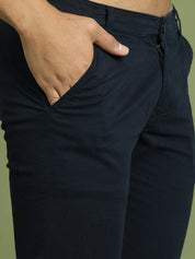 Tapered Fit Solid Trousers for Men - FGP_301Navy_30
