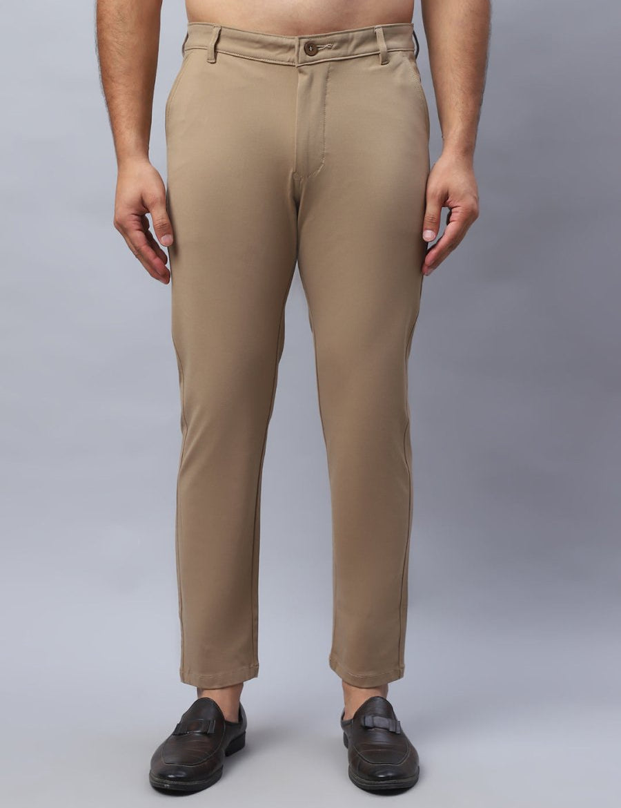 Tapered Fit Solid Trousers For Men - FGP_279Beige_30