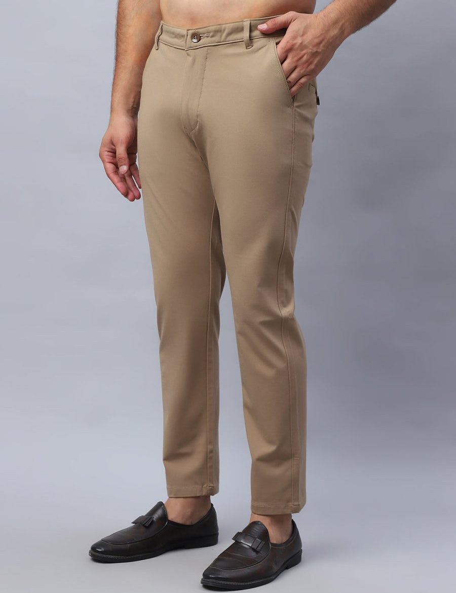 Tapered Fit Solid Trousers For Men - FGP_279Beige_30
