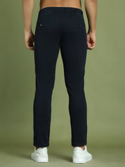 Tapered Fit Solid Trousers for Men - FGP_301Navy_30