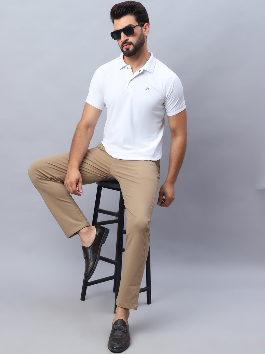 Tapered Fit Solid Trousers For Men - FGP_279Beige_30