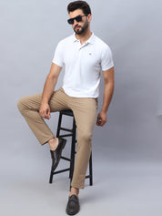 Tapered Fit Solid Trousers For Men - FGP_279Beige_30
