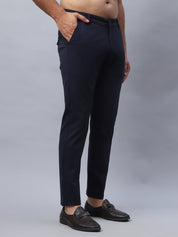 Tapered Fit Solid Trousers For Men - FGP_279Navy_30