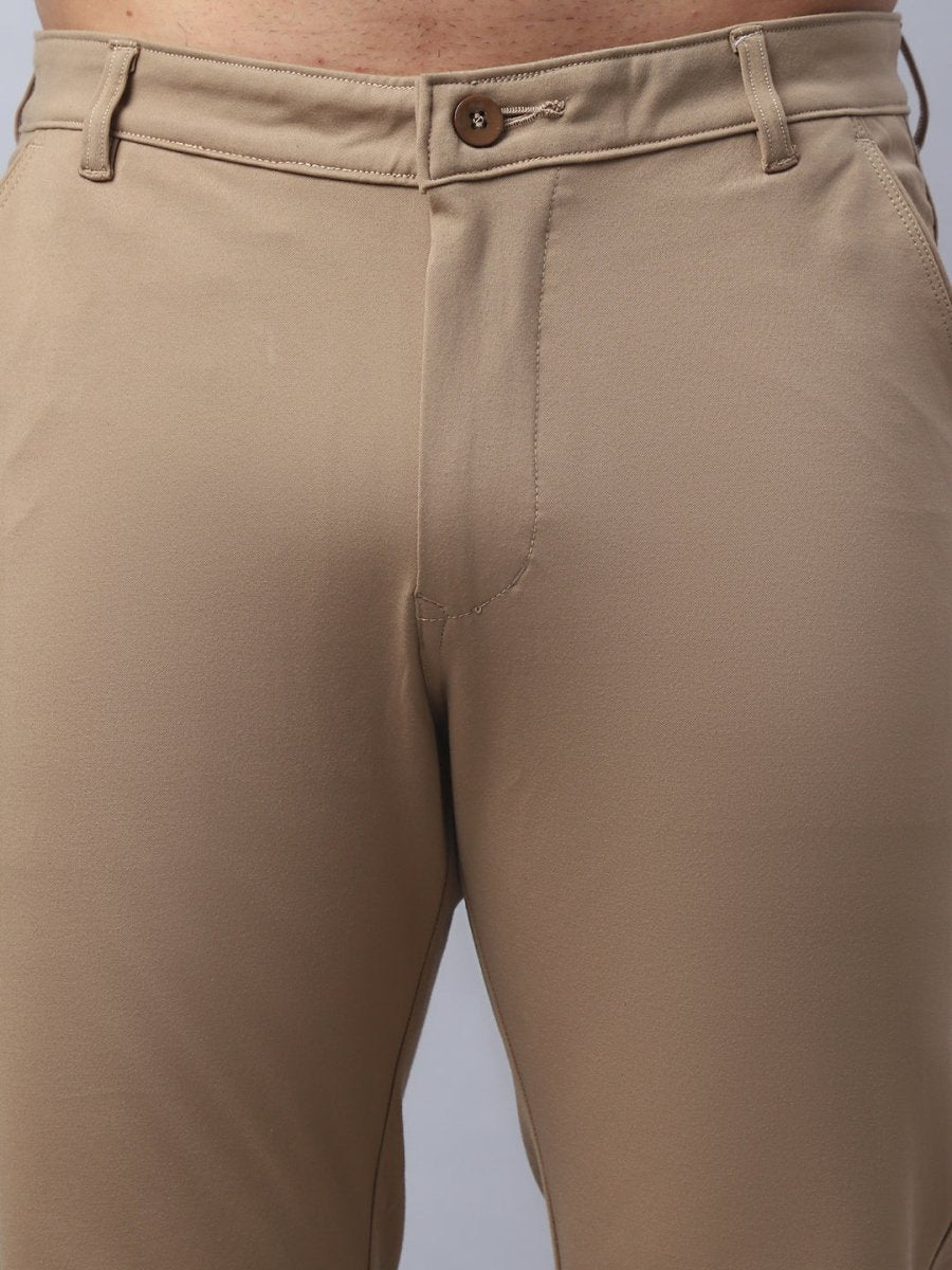 Tapered Fit Solid Trousers For Men - FGP_279Beige_30