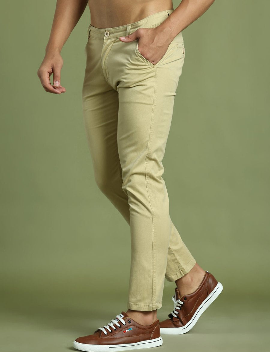Tapered Fit Solid Trousers for Men - FGP_301Beige_30