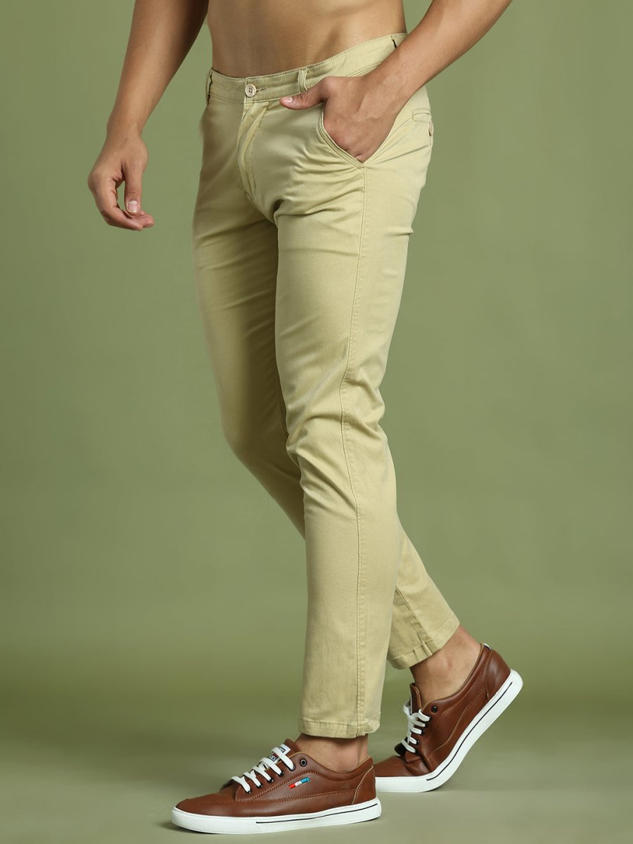 Tapered Fit Solid Trousers for Men - FGP_301Beige_30
