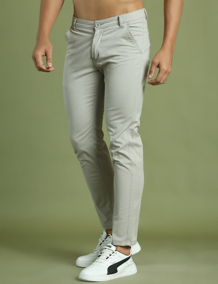 Tapered Fit Solid Trousers for Men - FGP_301Light-Grey_30