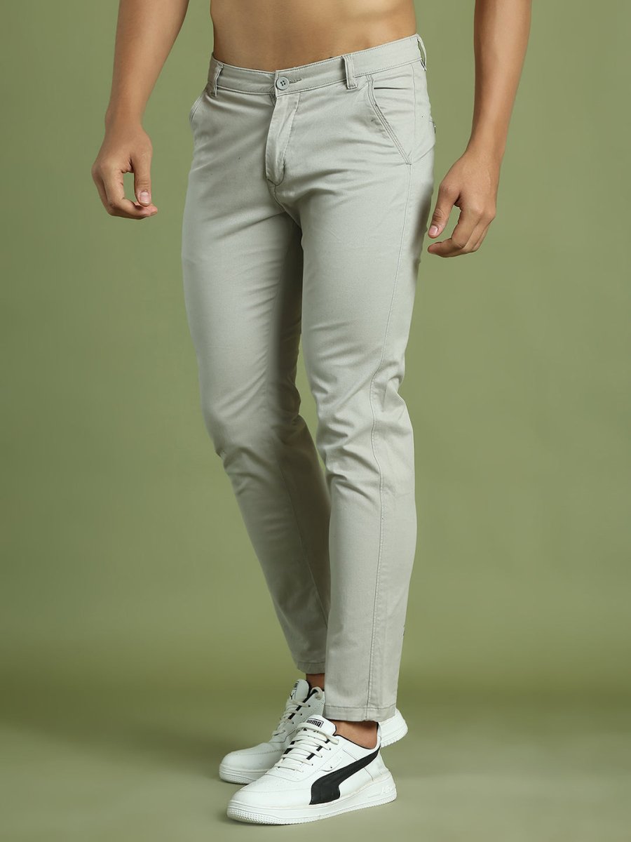 Tapered Fit Solid Trousers for Men - FGP_301Light-Grey_30