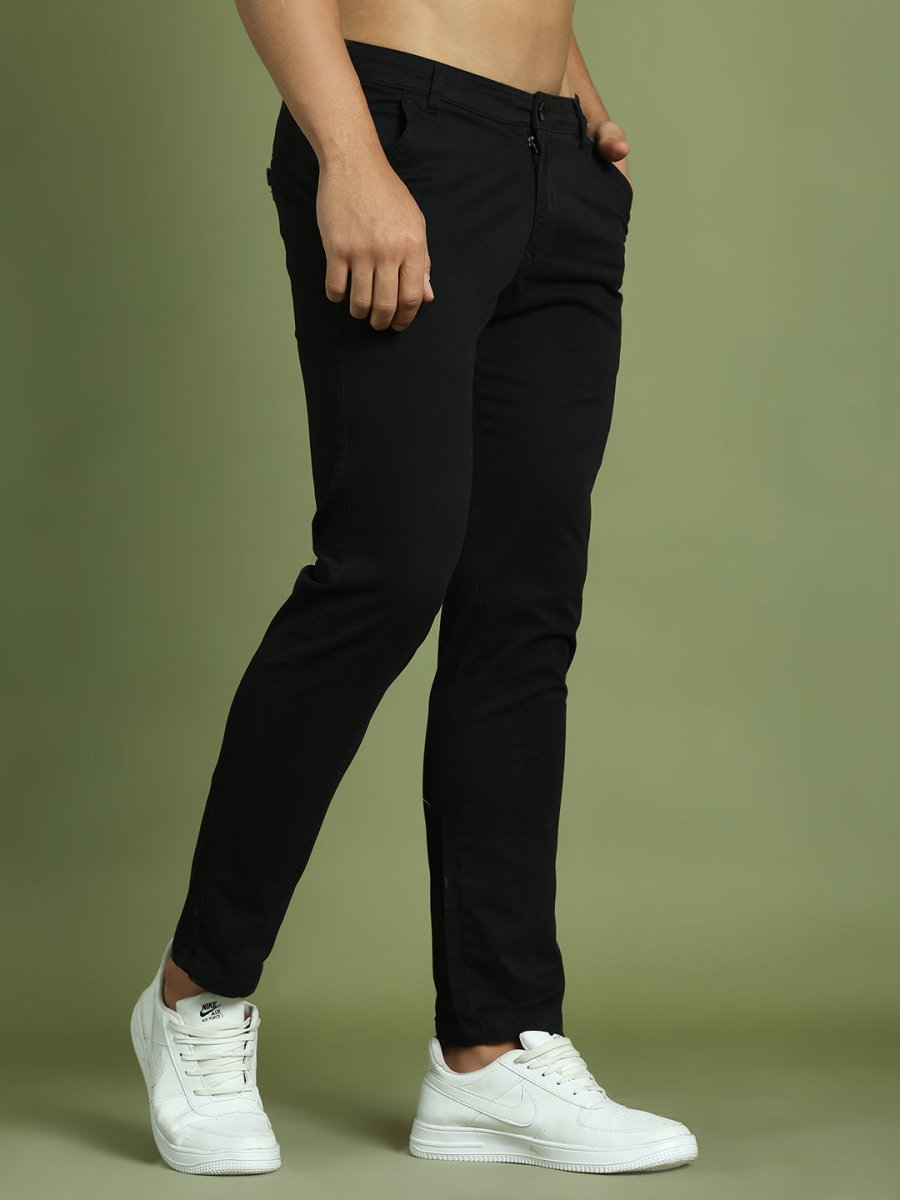 Tapered Fit Solid Trousers for Men - FGP_301Black_30