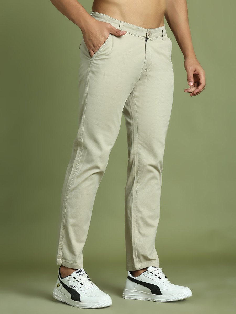 Tapered Fit Solid Trousers for Men - FGP_301Cream_30
