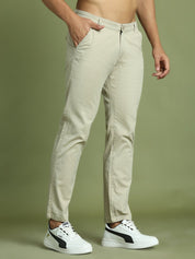 Tapered Fit Solid Trousers for Men - FGP_301Cream_30