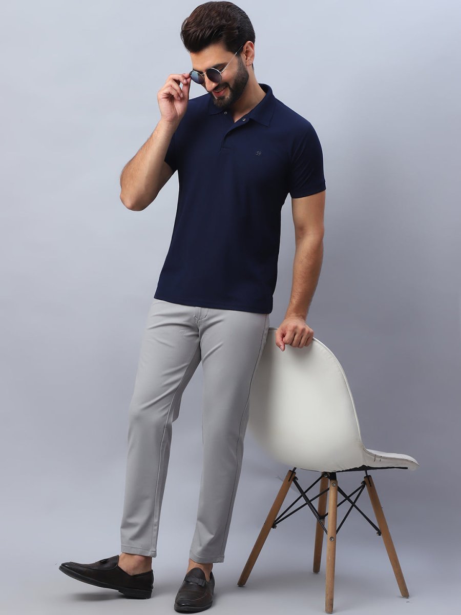 Tapered Fit Solid Trousers For Men - FGP_279Light-Grey_30