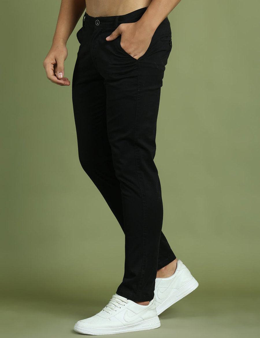 Tapered Fit Solid Trousers for Men - FGP_301Black_30
