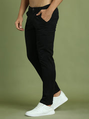 Tapered Fit Solid Trousers for Men - FGP_301Black_30