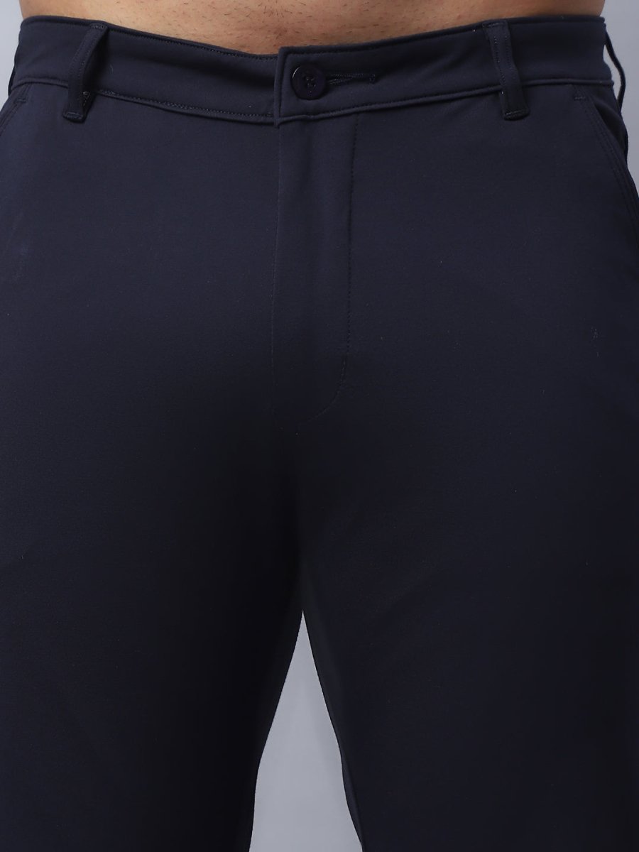 Tapered Fit Solid Trousers For Men - FGP_279Navy_30