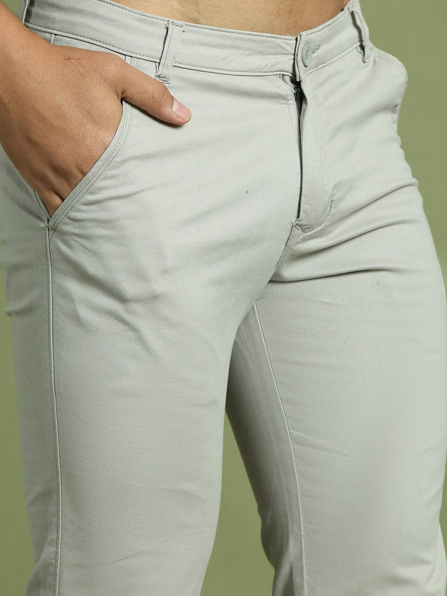 Tapered Fit Solid Trousers for Men - FGP_301Light-Grey_30