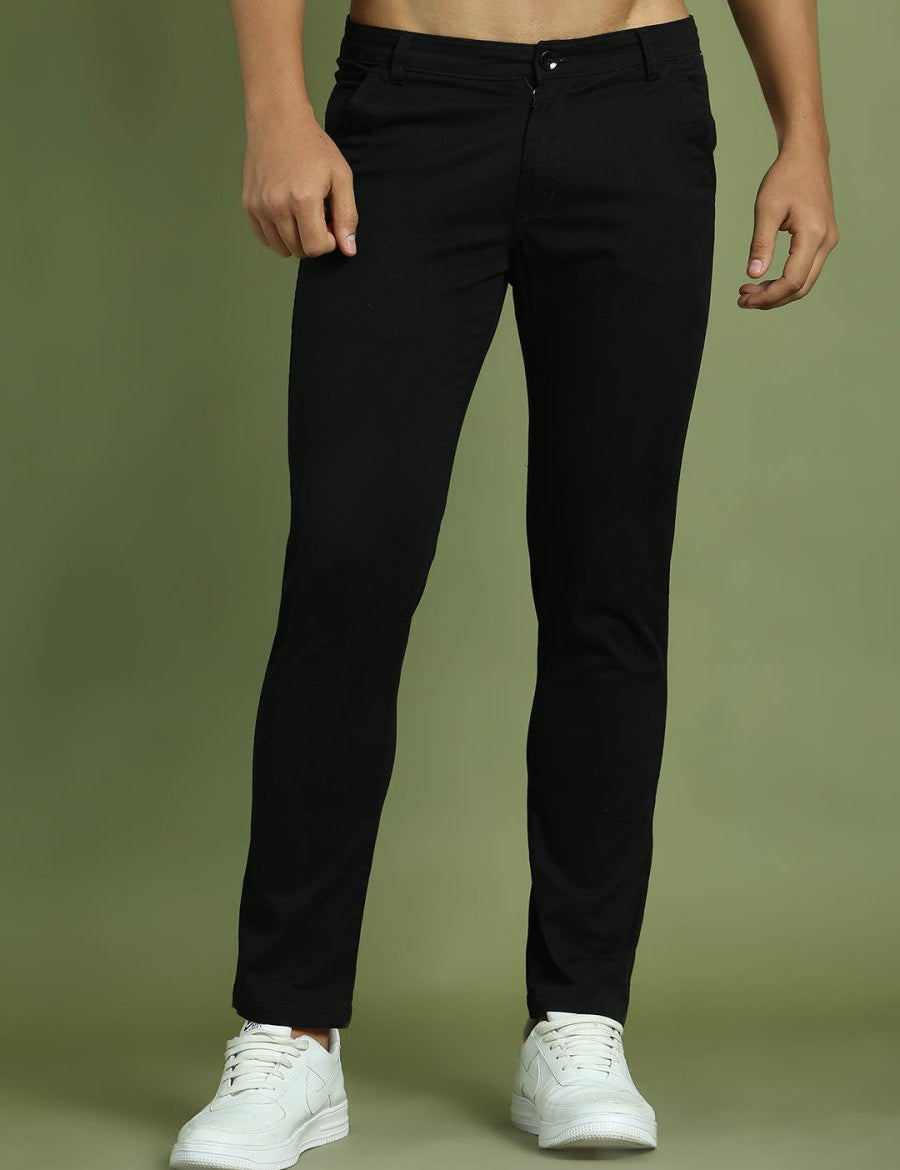 Tapered Fit Solid Trousers for Men - FGP_301Black_30