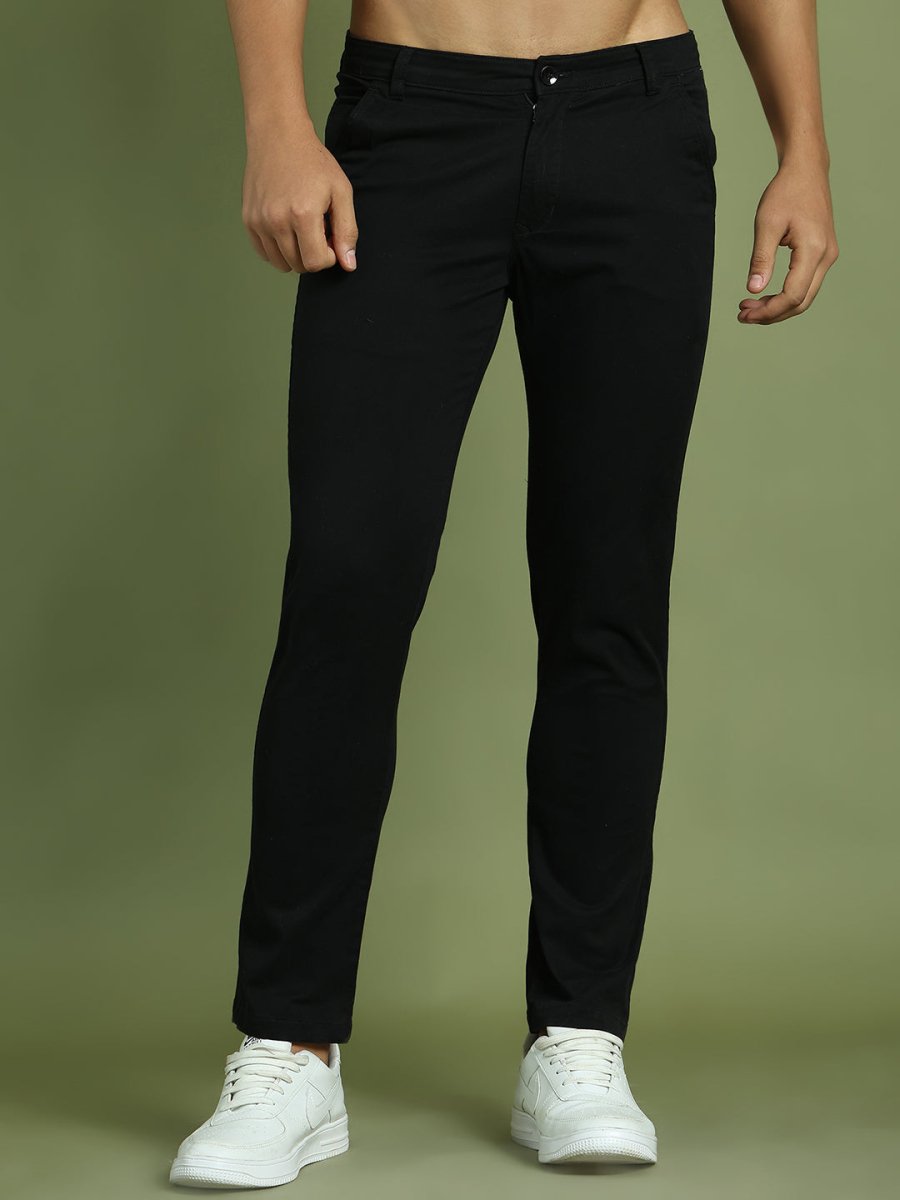 Tapered Fit Solid Trousers for Men - FGP_301Black_30