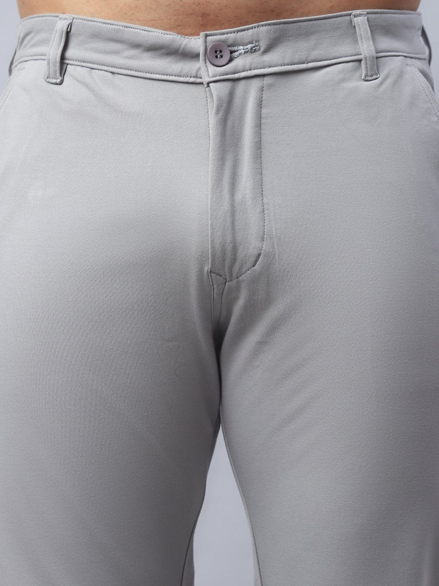Tapered Fit Solid Trousers For Men - FGP_279Light-Grey_30
