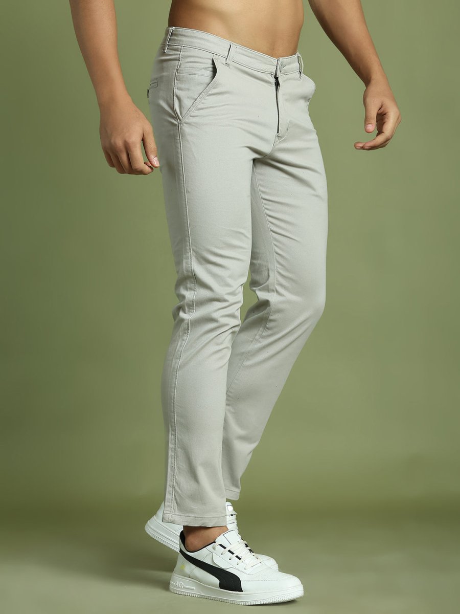 Tapered Fit Solid Trousers for Men - FGP_301Light-Grey_30