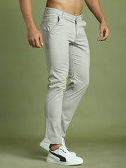 Tapered Fit Solid Trousers for Men - FGP_301Light-Grey_30