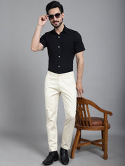 Tapered Fit Solid Trousers - FGP_253Cream_30