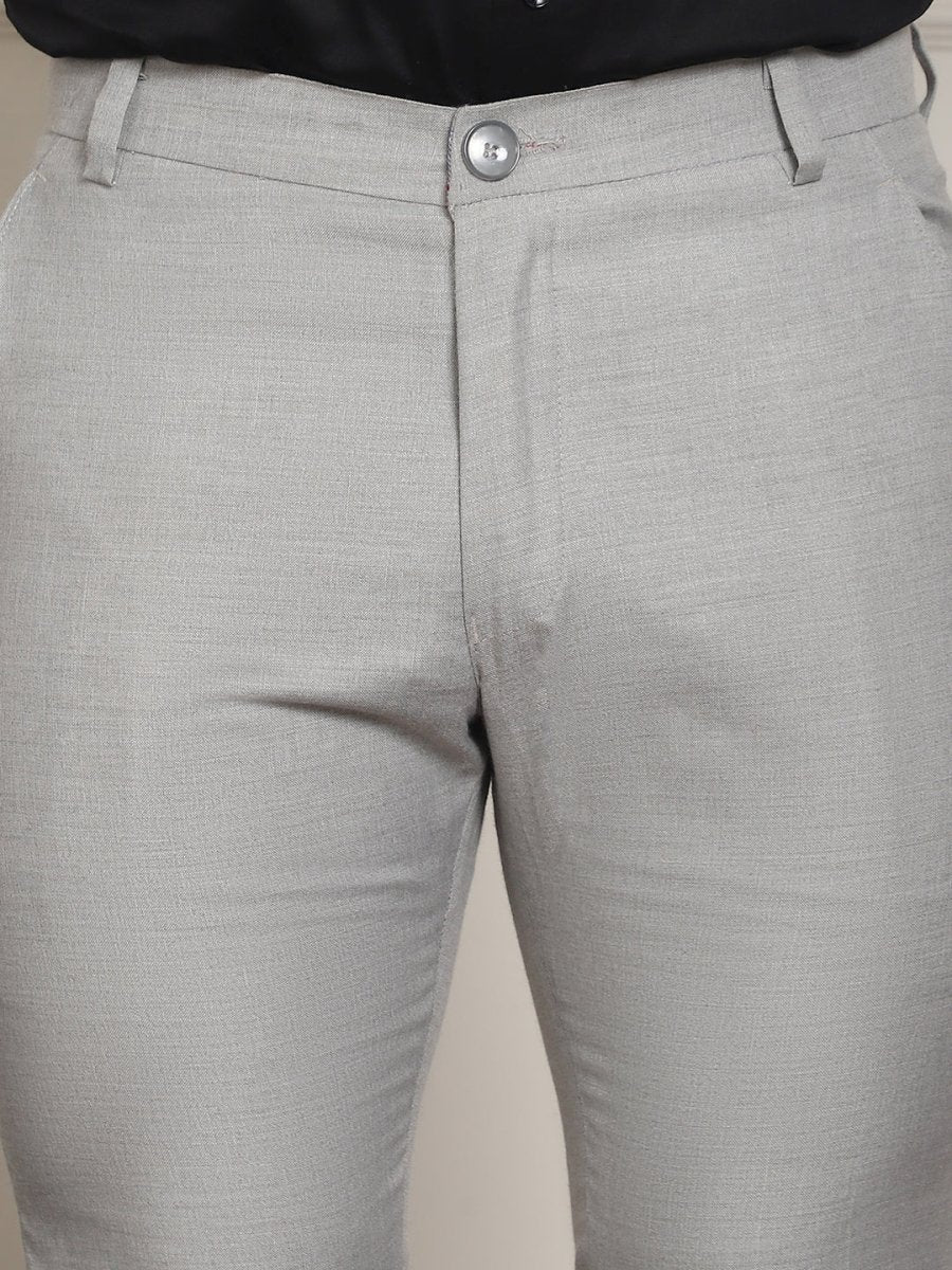 Tapered Fit Solid Trousers - FGP_278Light-Grey_30