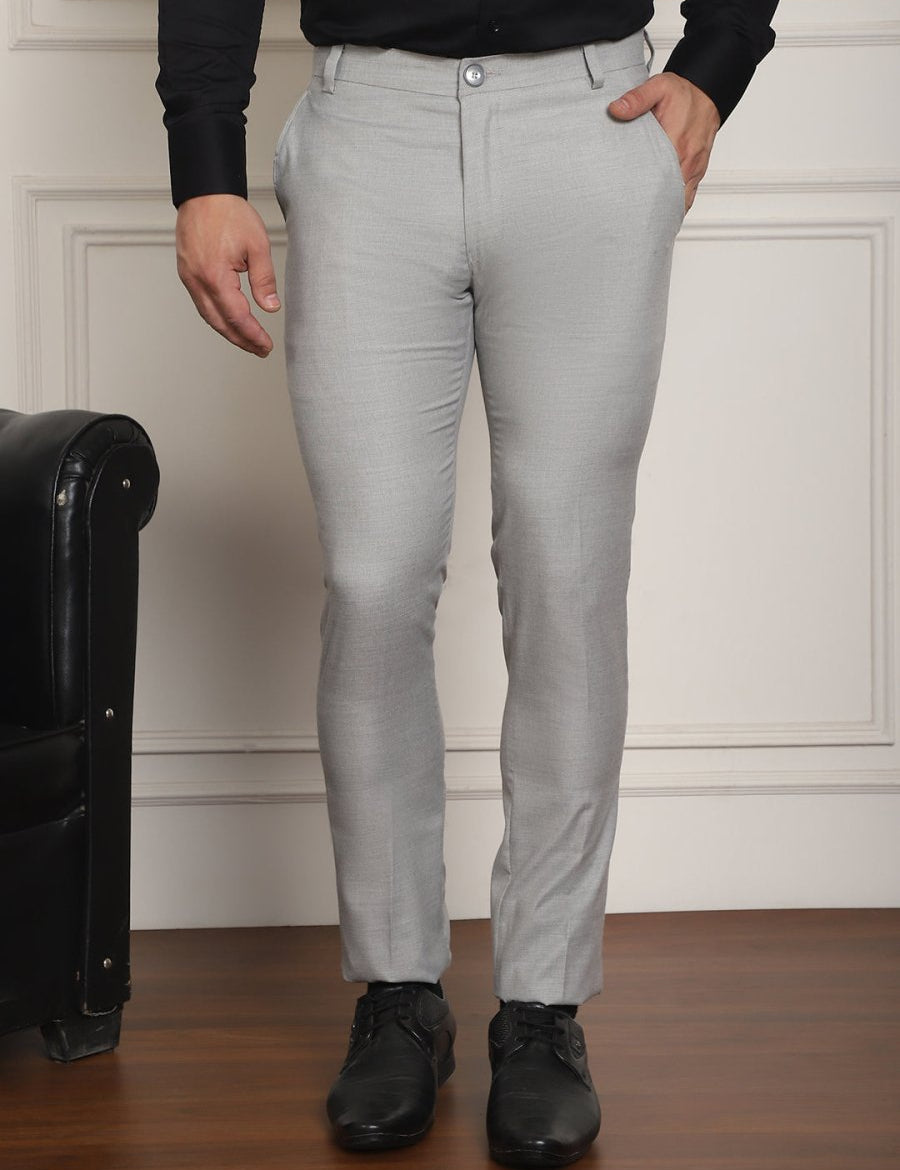 Tapered Fit Solid Trousers - FGP_278Light-Grey_30