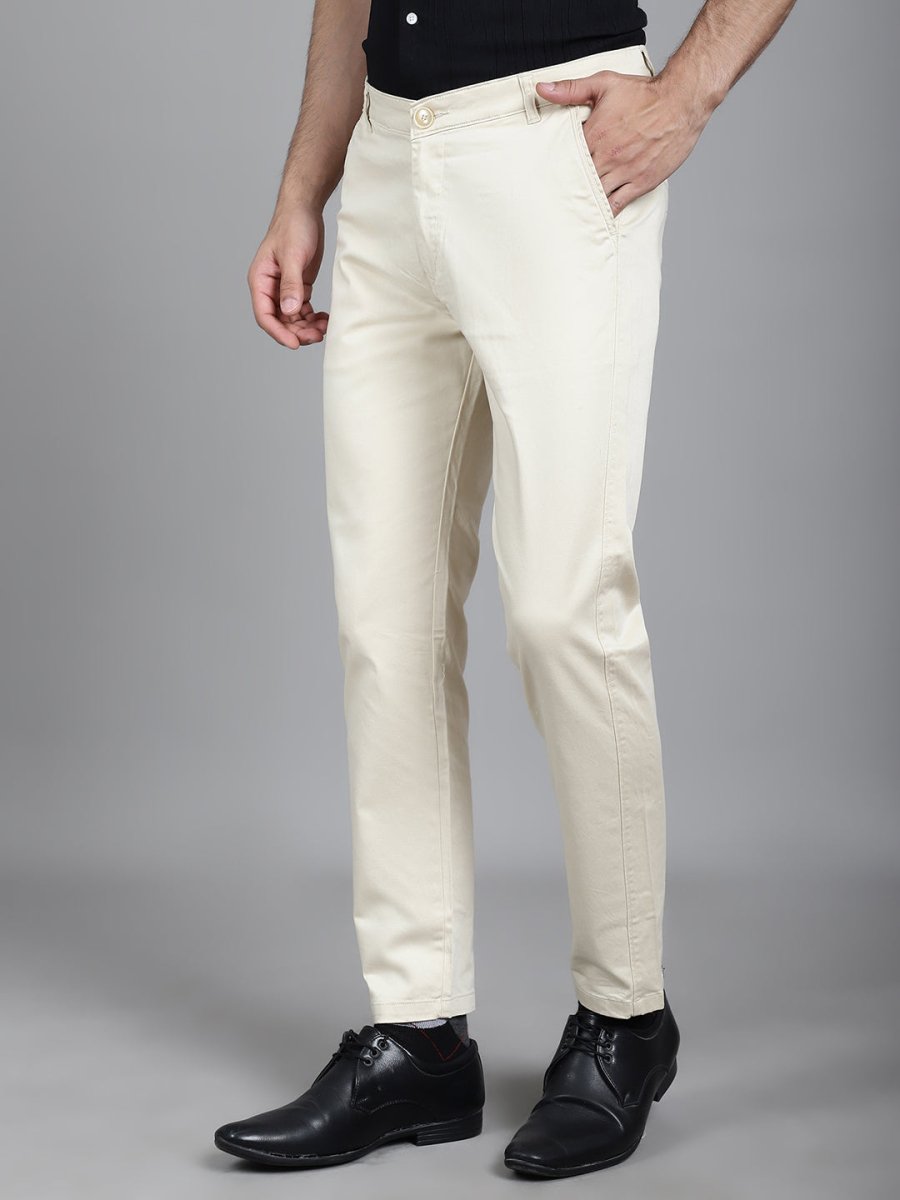 Tapered Fit Solid Trousers - FGP_253Cream_30