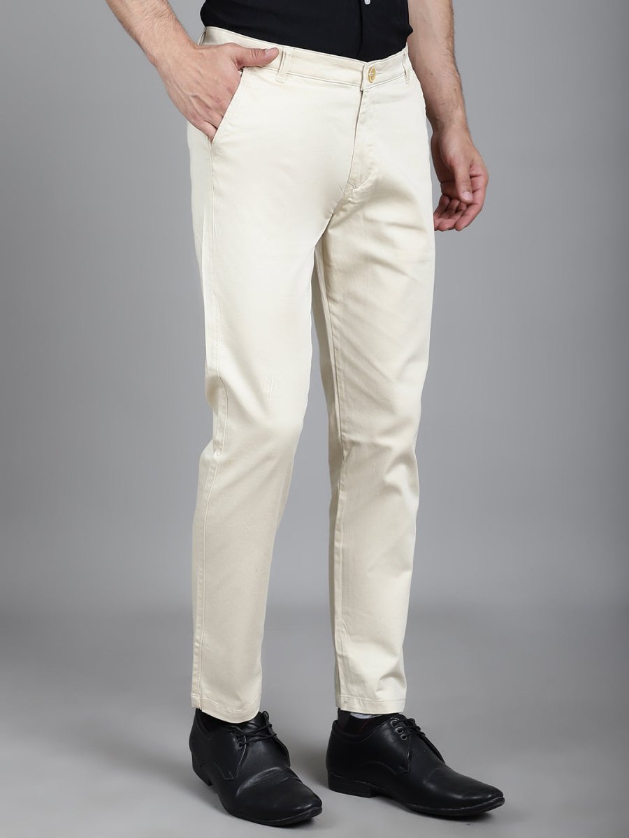 Tapered Fit Solid Trousers - FGP_253Cream_30