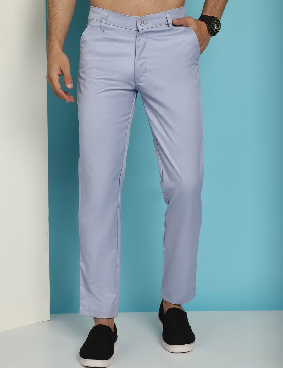 Tapered Fit Solid Trousers - FGP_253Light-Blue_30