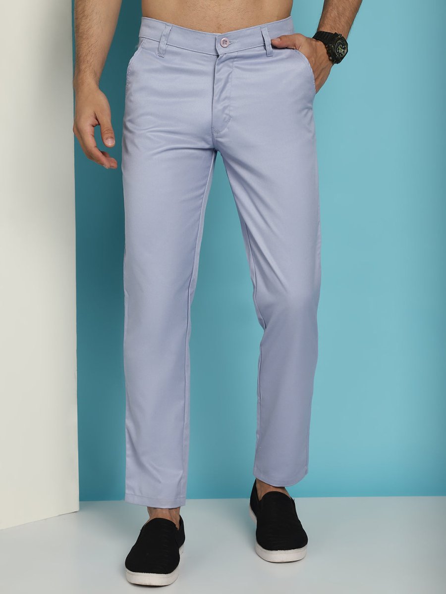 Tapered Fit Solid Trousers - FGP_253Light-Blue_30