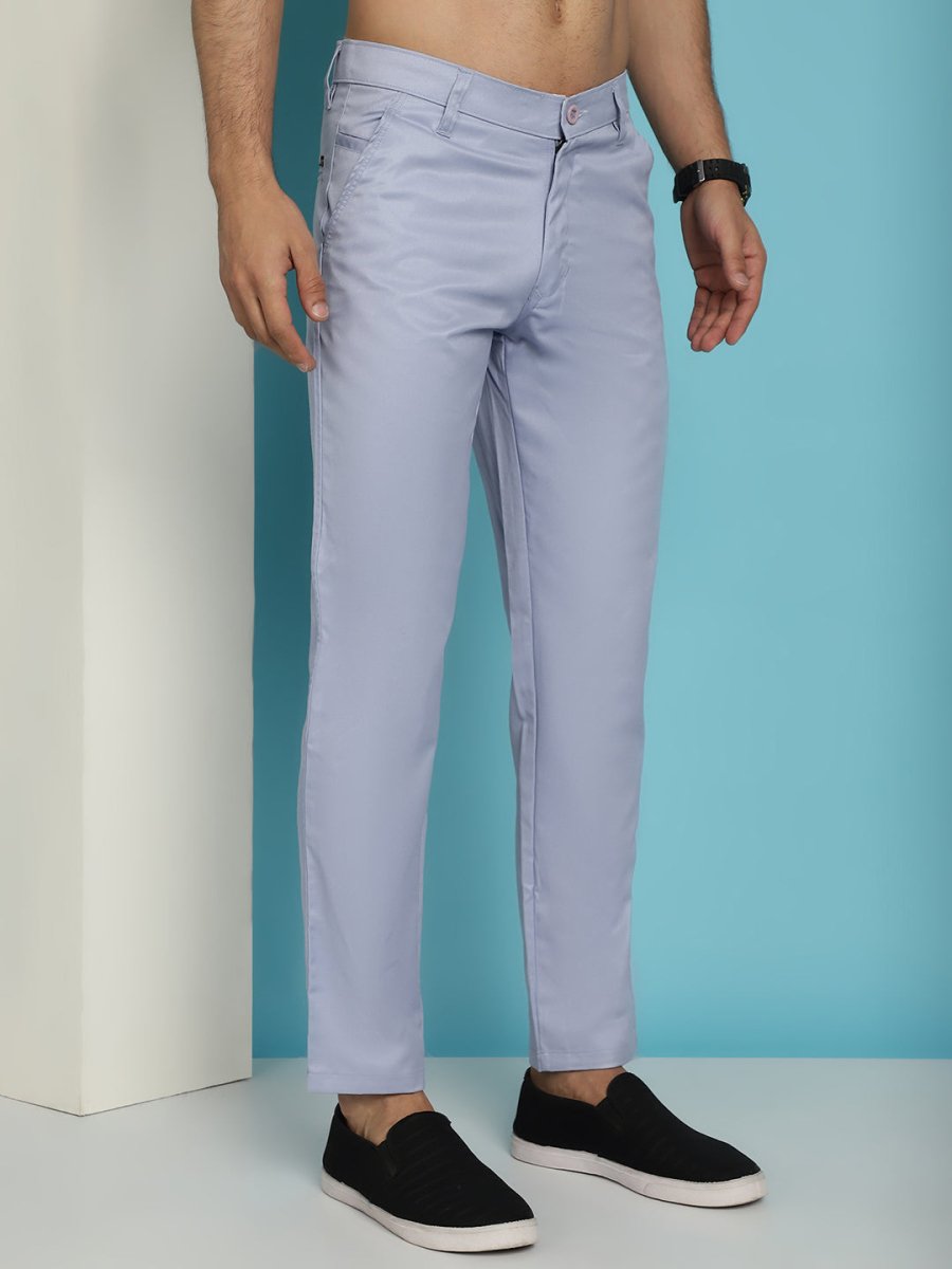 Tapered Fit Solid Trousers - FGP_253Light-Blue_30