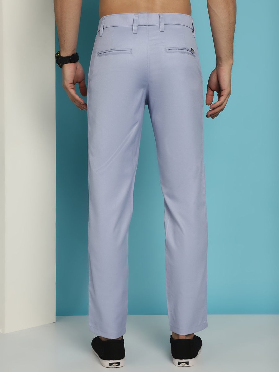 Tapered Fit Solid Trousers - FGP_253Light-Blue_30