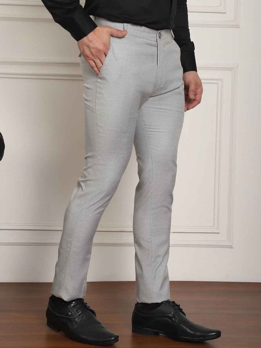 Tapered Fit Solid Trousers - FGP_278Light-Grey_30