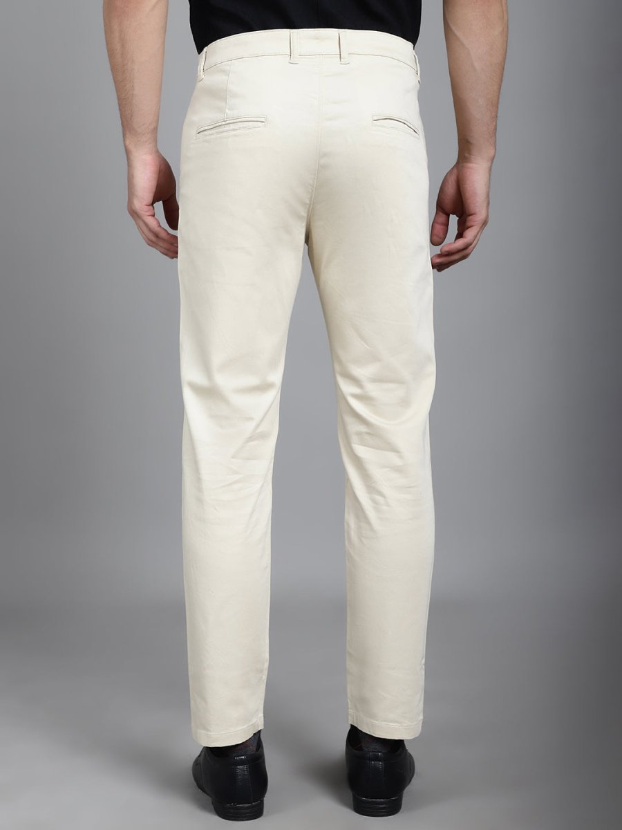 Tapered Fit Solid Trousers - FGP_253Cream_30