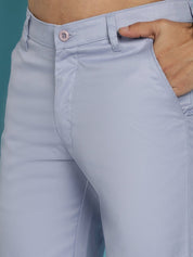 Tapered Fit Solid Trousers - FGP_253Light-Blue_30