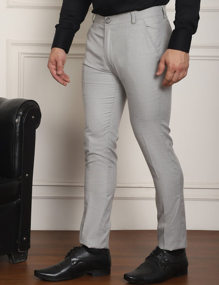 Tapered Fit Solid Trousers - FGP_278Light-Grey_30