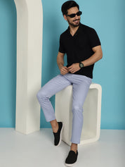 Tapered Fit Solid Trousers - FGP_253Light-Blue_30