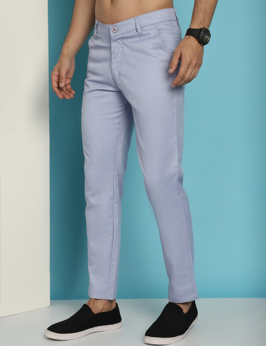 Tapered Fit Solid Trousers - FGP_253Light-Blue_30