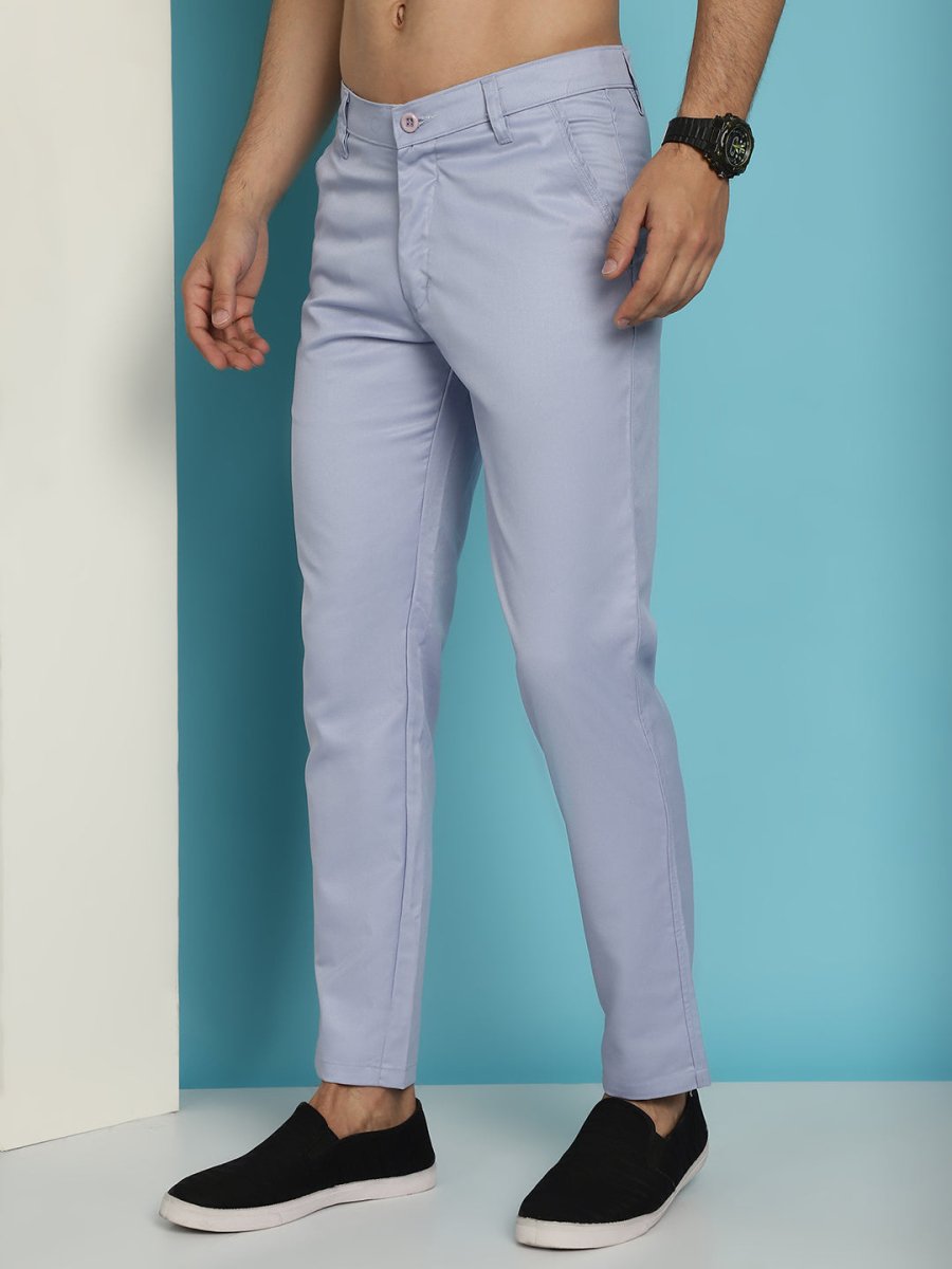 Tapered Fit Solid Trousers - FGP_253Light-Blue_30