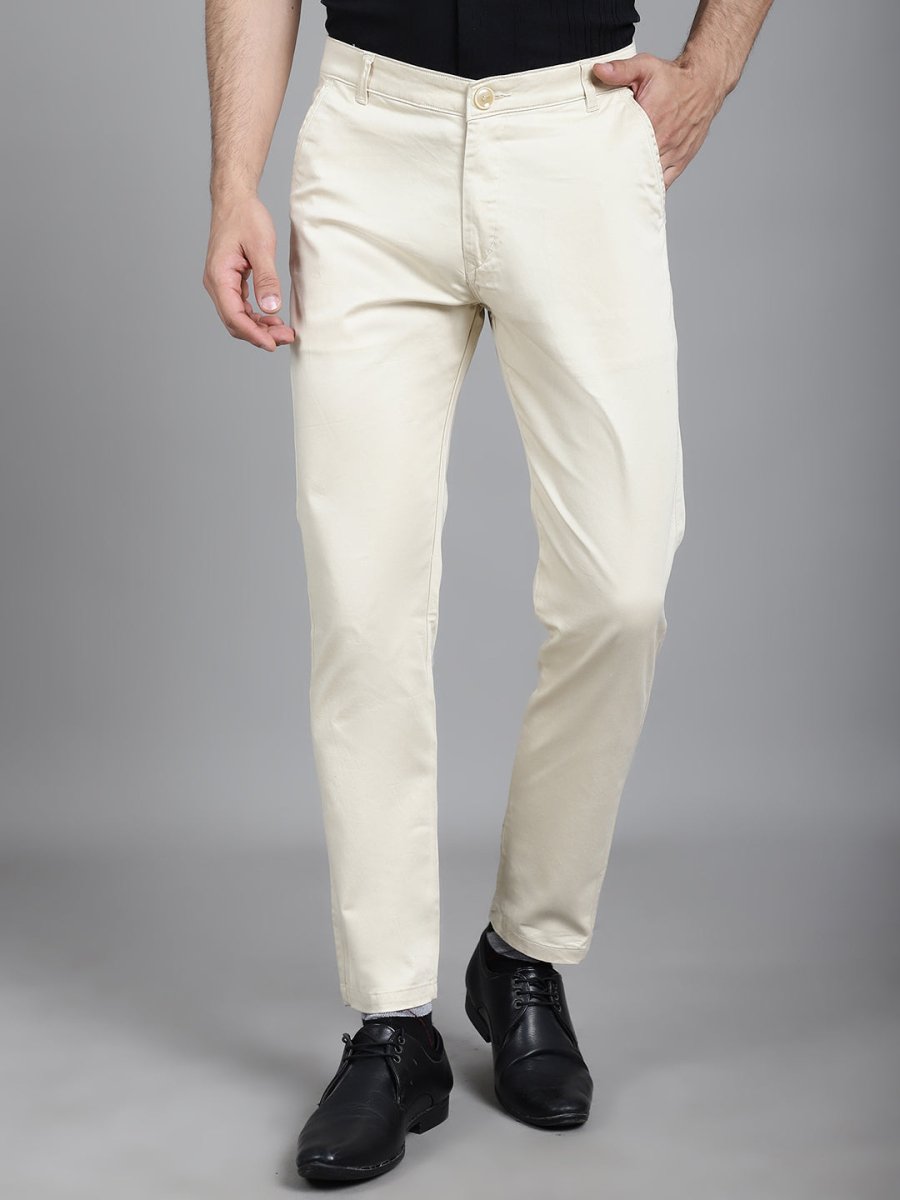 Tapered Fit Solid Trousers - FGP_253Cream_30