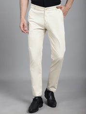 Tapered Fit Solid Trousers - FGP_253Cream_30