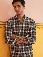 Tartan Checks Cotton Casual Shirt for Men - SC_9017Olive_S