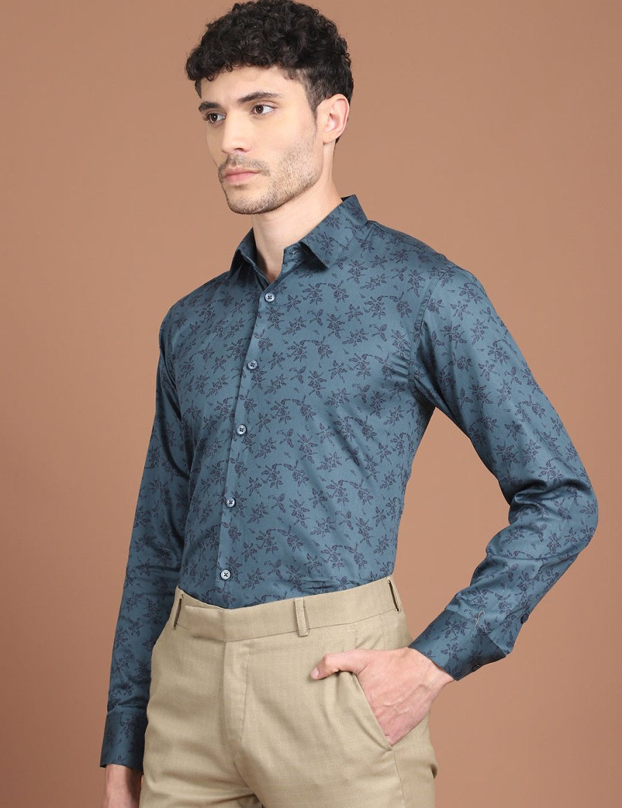 Teal Printed Party Shirt for Men - SF_9029Teal_S